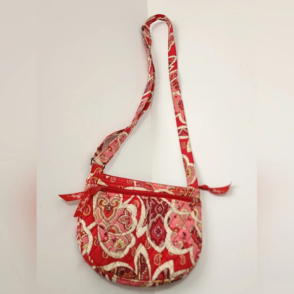 Vera Bradley Classic Womens Cherry Red Shoulder Crossbody Paisley Bag Purse - Picture 10 of 14